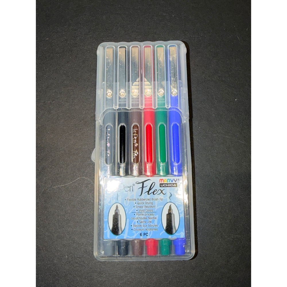 Marvy Uchida Le Pen Flex 6pc Primary Set Brush Tip Markers 4800-6A Made in Japan